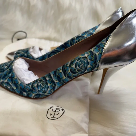 Tabitha Simmons Blue and Silver Floral Heels - Picture 6 of 10